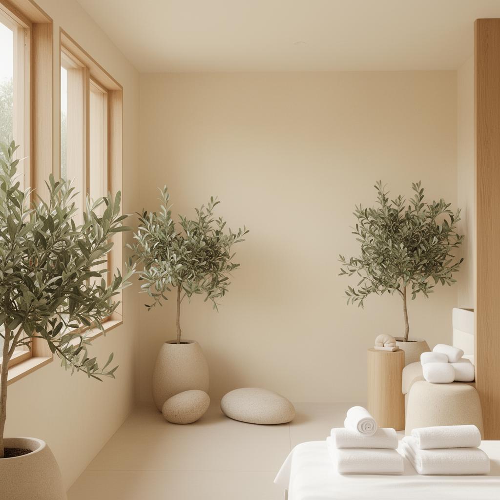 Serene spa interior with natural light and plants